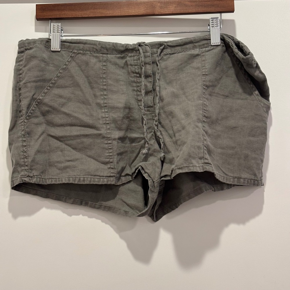 Mossimo Womens Olive Green 100% Linen Drawstring Shorts Size‎ M Relaxed Summer